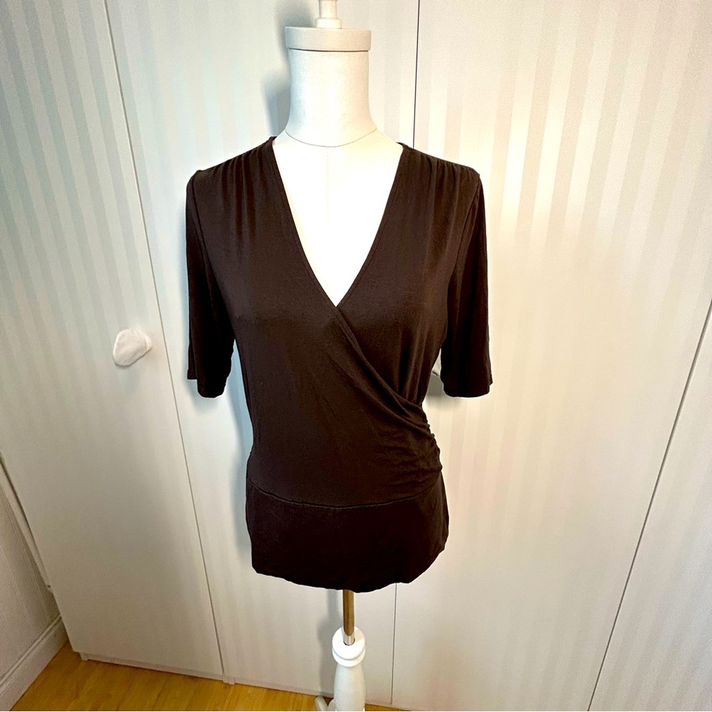 Ann Taylor brown wrap shirt vneck Size M